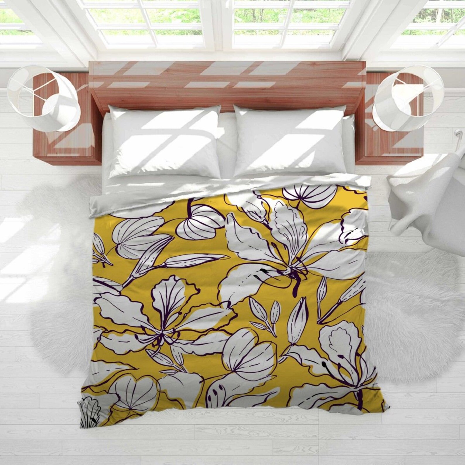 Yellow Floral Comforters Yellow Floral Bedding Yellow Flower | Etsy