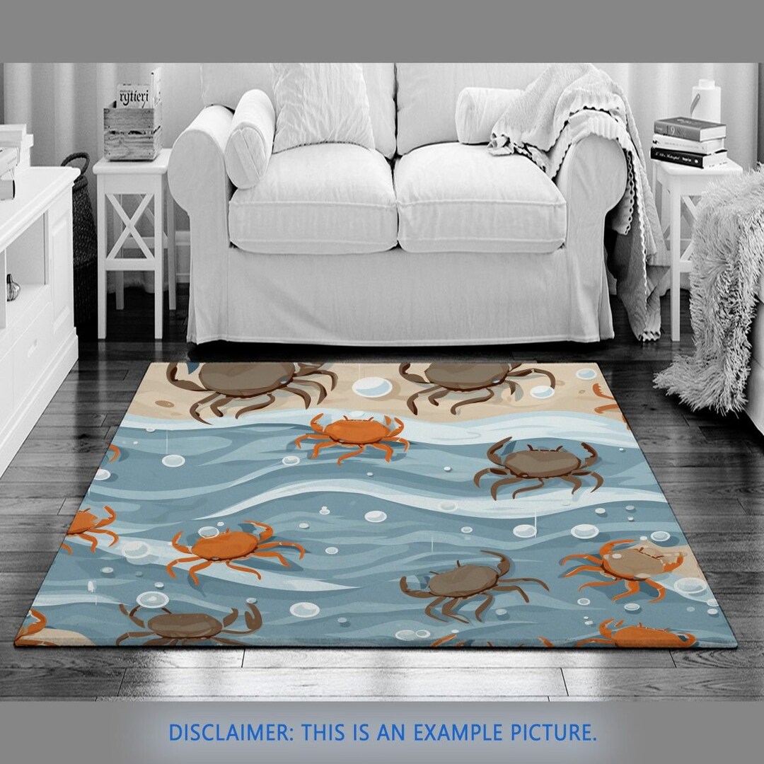 Crab Rug Animal Decor Large Rug Blue Orange Living Room Rug Etsy