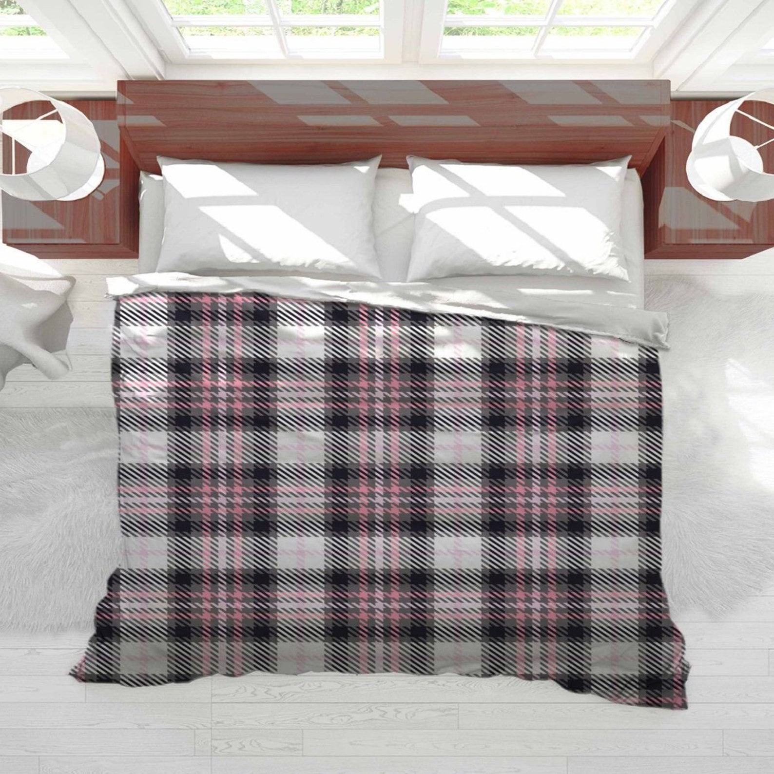 Graue und rosa Bettdecke Grau und Pink Kariertes Muster | Etsy