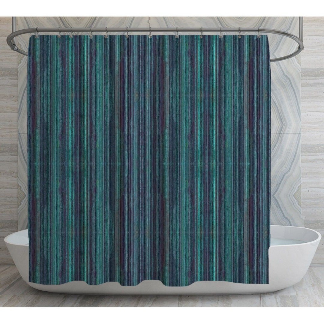 Blue Striped Shower Curtains Hand Drawn Vertical Strokes Shower Curtain