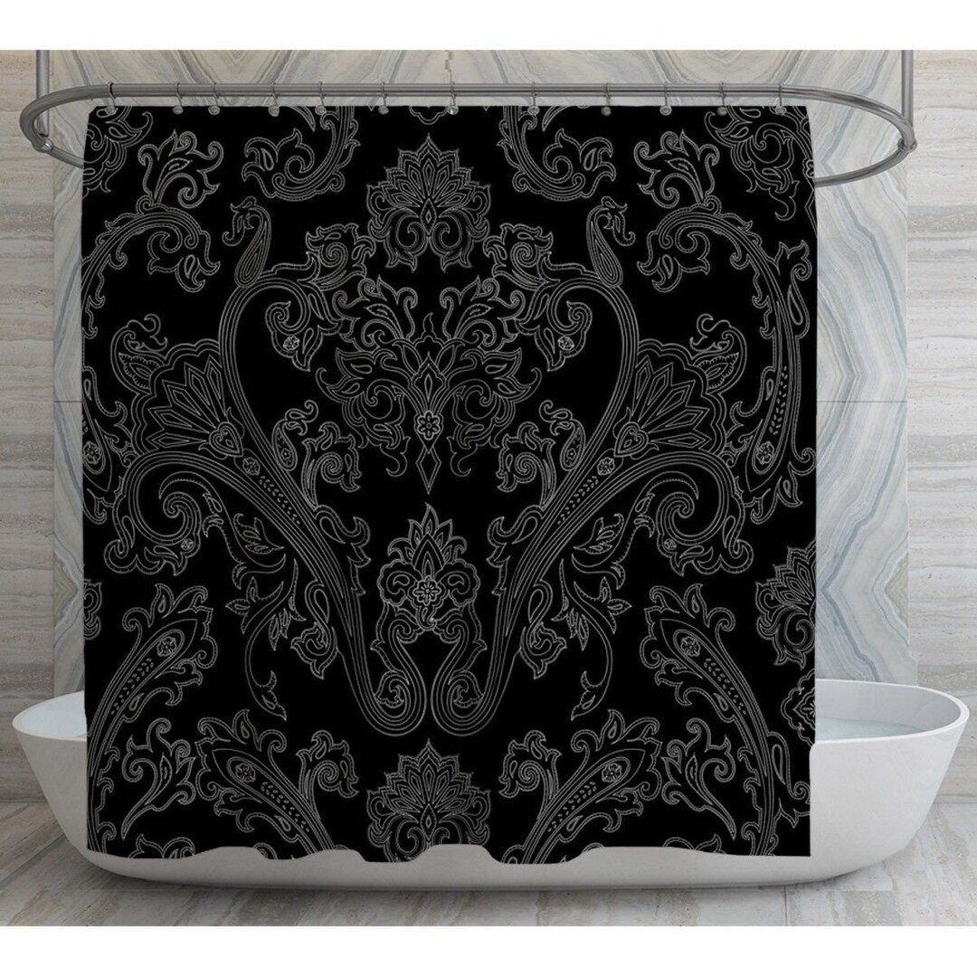 Black Damask Shower Curtains Damask Pattern Shower Curtain Etsy New