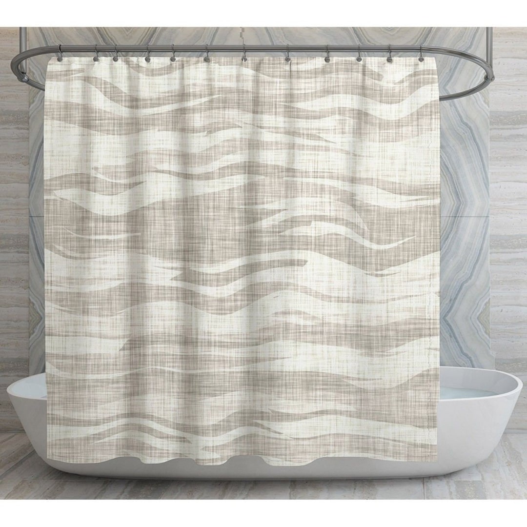 Neutral Shower Curtains Waves With Linen Texture Shower Curtain Cream