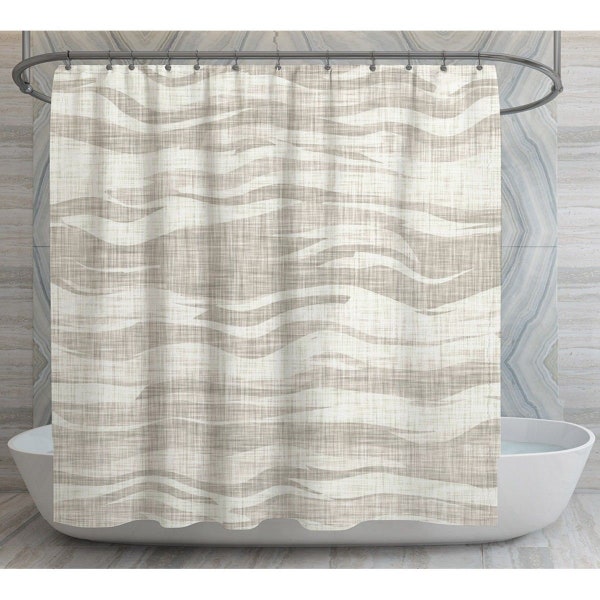 Neutral Shower Curtains Waves With Linen Texture Shower Curtain Cream And Beige Shower Curtains Coastal Shower Curtain Farmhouse Bath