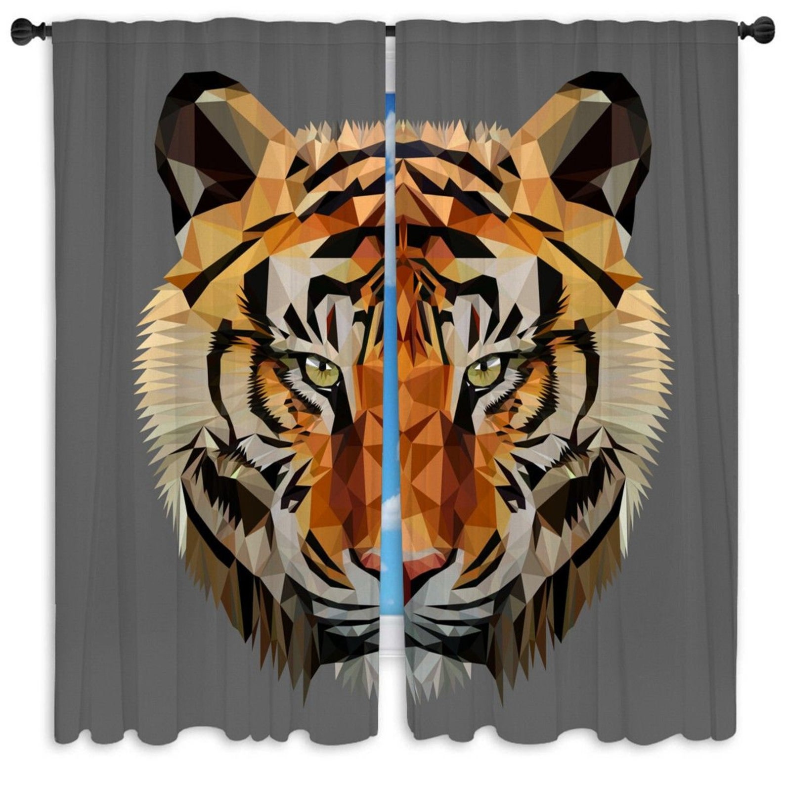 Tiger Window Curtains Tiger Curtains Geometric Curtains Etsy