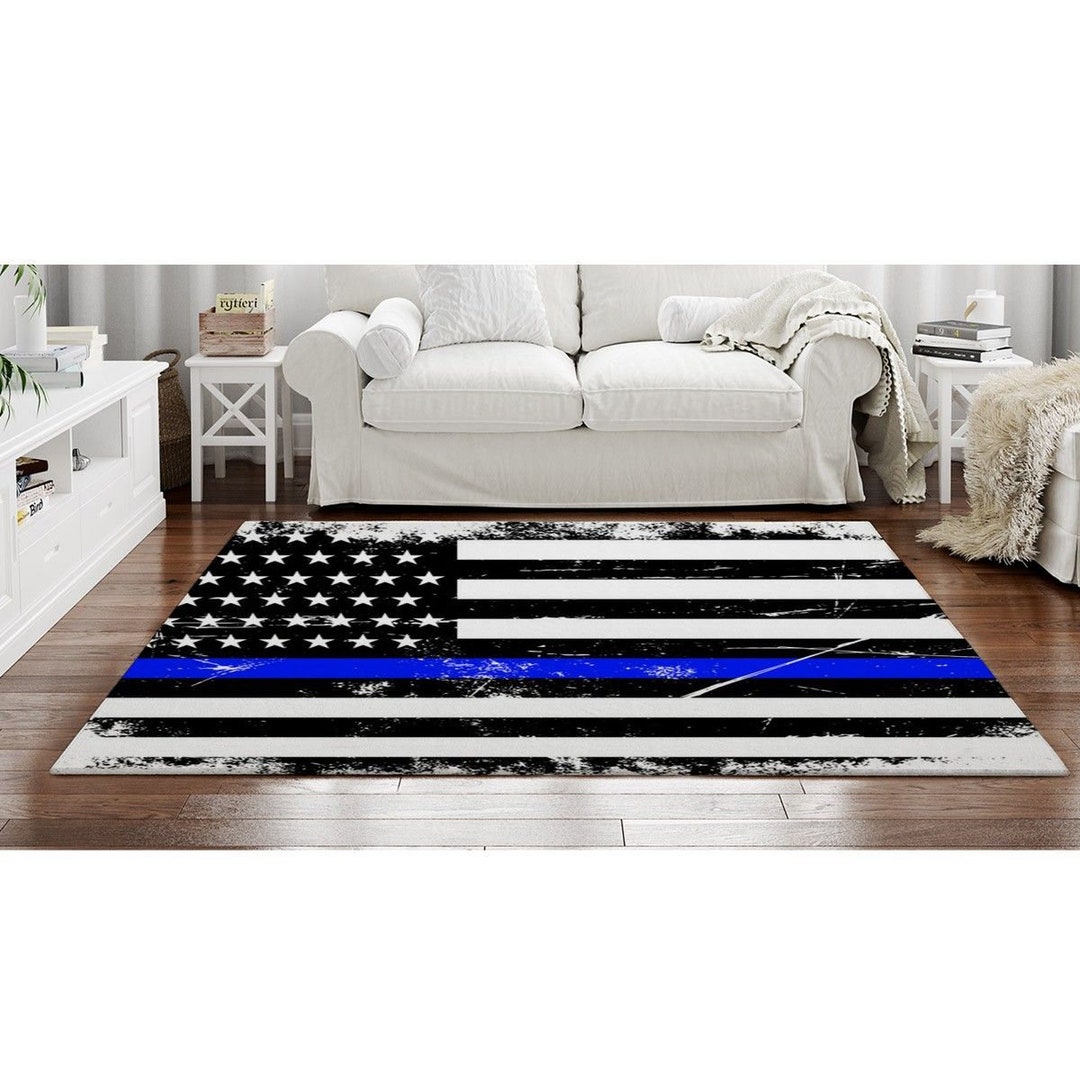 Police Support Rug: Grunge American Flag, Blue Line Area Rug - Etsy