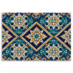 Talavera Rugs Mexican Tile Pattern Area Rugs Blue And Yellow Floor Mats Spanish Living Room Rug Portuguese Rug