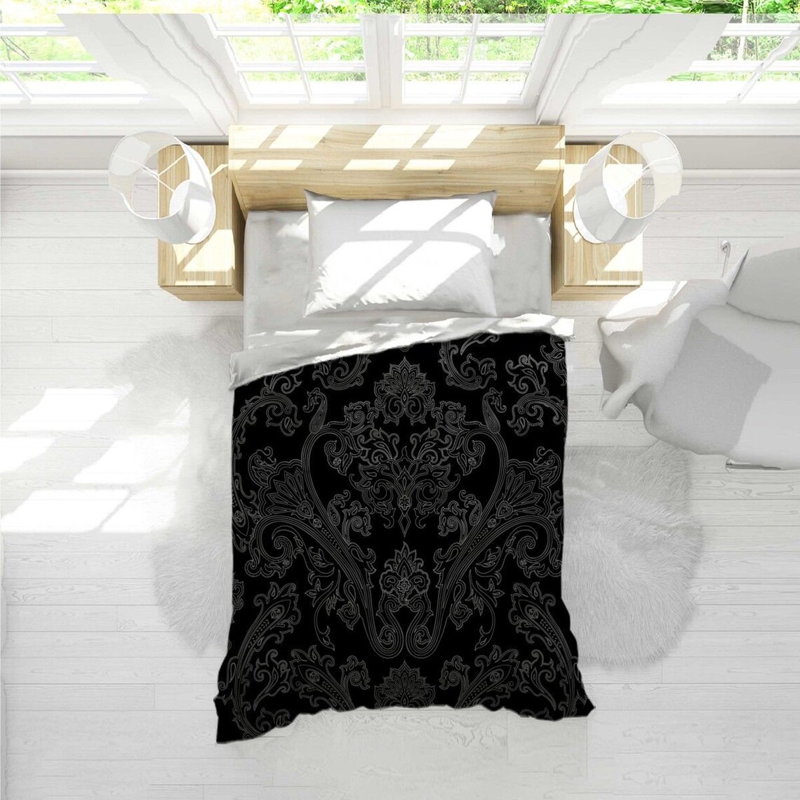 Black Damask Comforter Damask Pattern Comforter Dark Etsy