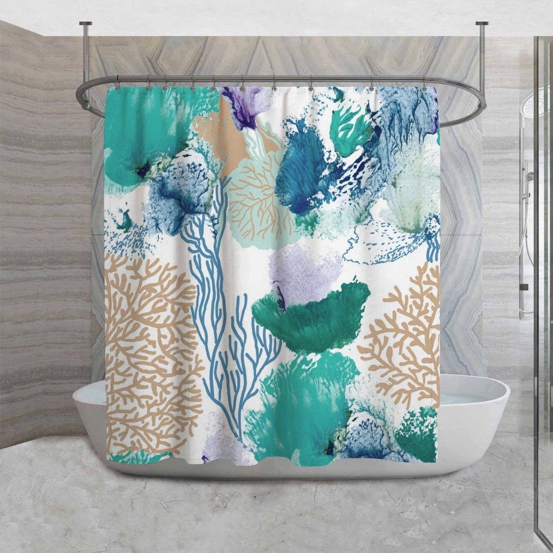 Coral Reef Shower Curtains Ocean Theme Shower Curtain Coastal Etsy