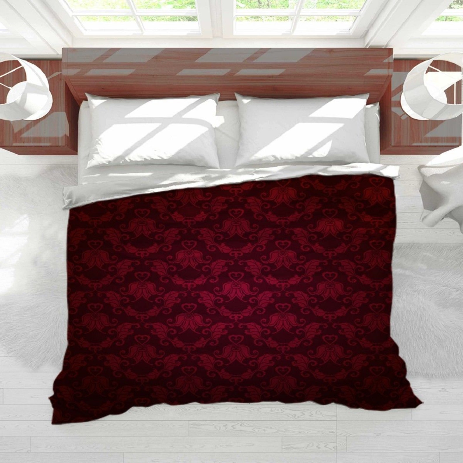 Maroon Comforter Maroon Damask Pattern Comforters Red Etsy