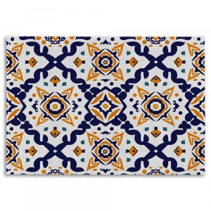Talavera Rug: Mexican Tile, White Blue Yellow Area Rug