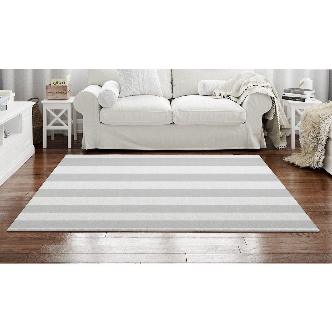 Stripe Area Rug Stripe Rug Gray Area Rug White and Gray Rug White Rug