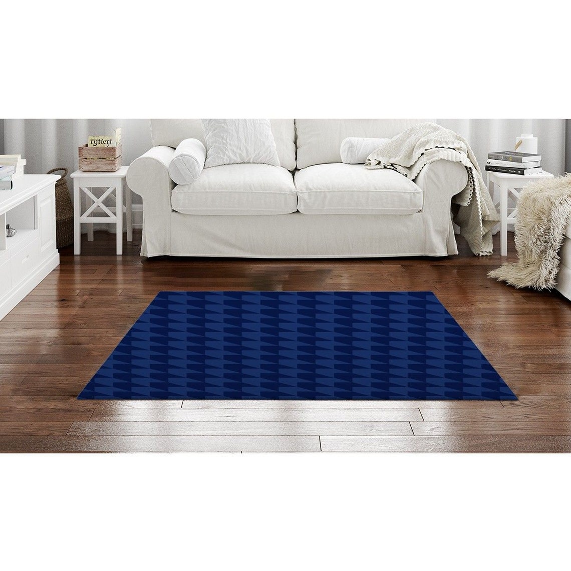 Navy Checkered Rug Simple Houndstooth Pattern Area Rugs Navy Etsy