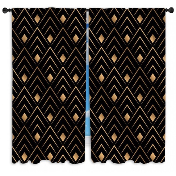 Black and Gold Window Curtains Black and Gold Trellis Pattern Etsy