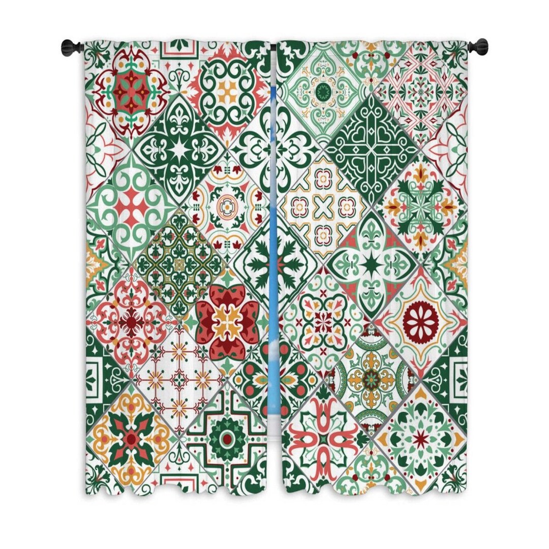 Portuguese Window Curtains Spanish Tiles Pattern Curtains Etsy