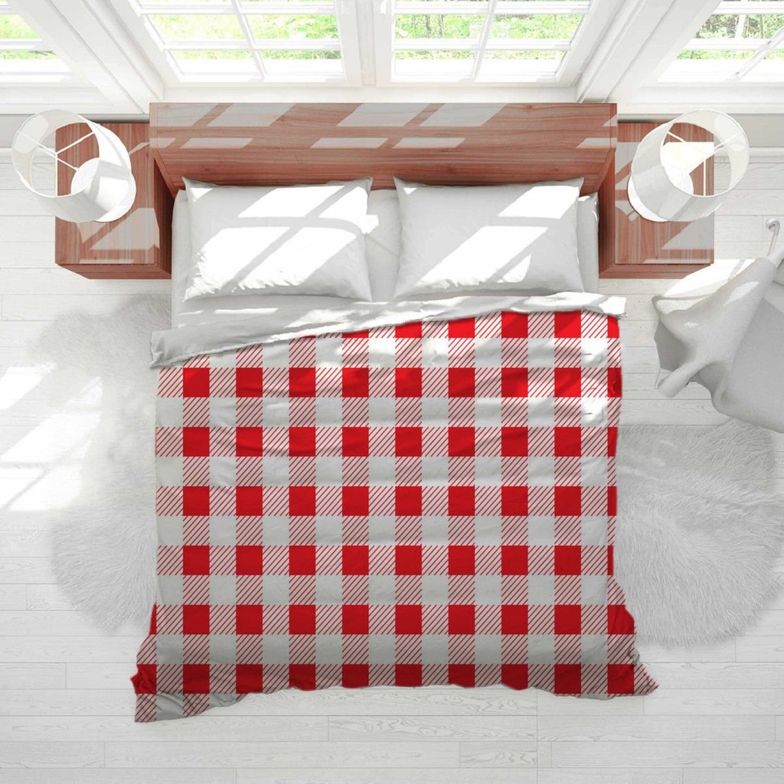 Gingham Comforter Gingham Bedding Red And White Check Etsy
