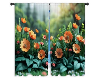 Wildflowers Window Curtain, Nature Curtains, Forest Scene Curtain Panel, Inviting Window Treatment, Country Home Decor