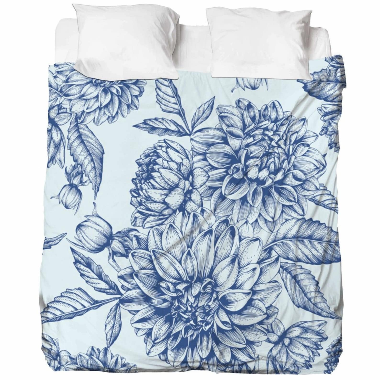 Blue Floral Bed Sheets Floral Flat Sheet Floral Bedding Etsy
