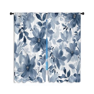Navy Curtain Panel Navy Floral Window Curtains Navy Blue Drapes Custom Size Curtains Floral Window Curtains Blue And White Curtains