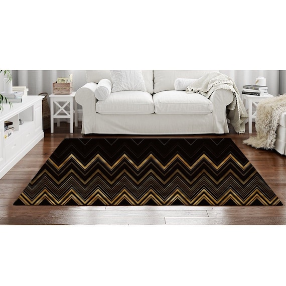 Black and gold chevron rugs chevron pattern rugs chevron Etsy