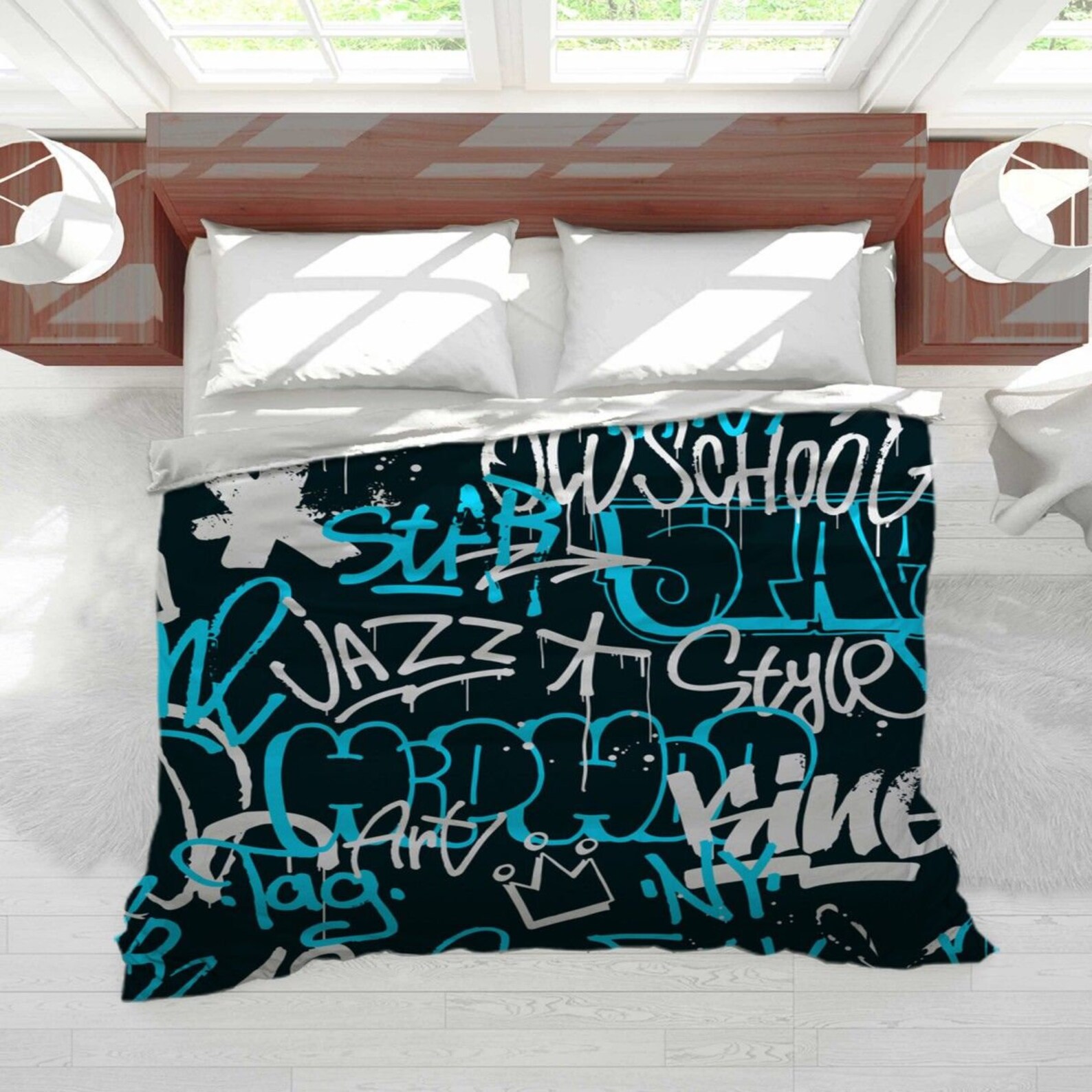 Graffiti Comforter Graffiti Bedding Blue And White Graffiti Etsy