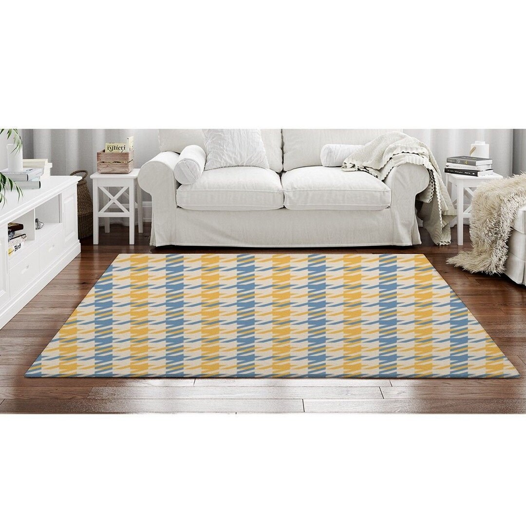 Blue and Yellow Rugs Plaid Area Rug Blue and Yellow Etsy