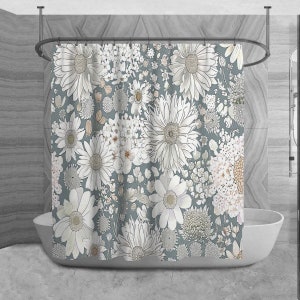 Gray Floral Shower Curtains Floral Bathroom Decor Botanical Bath Decor Springtime Flowers  Shower Decor French Country Bathoom Decor