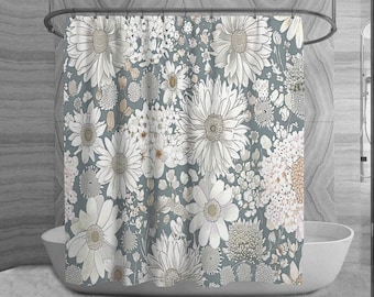 Gray Floral Shower Curtains Floral Bathroom Decor Botanical Bath Decor Springtime Flowers  Shower Decor French Country Bathoom Decor