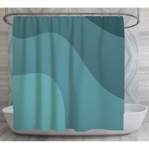 Green Abstract Shower Curtains Teal Gradient Wave Shower Curtain Dark Teal Shower Curtains Minimalist Shower Curtain Modern Bath Decor