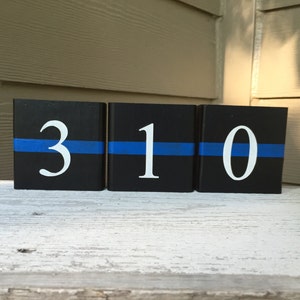 LEO - Law Enforcement - Badge Numbers - Home Decor Wood Blocks (Thin Blue Line)