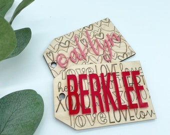 Valentine's Day Gift Tag, Custom Name Tag, Wood & Acrylic Name