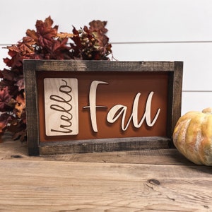 Hello Fall wood Sign Boxed Sign Framed Sign 3D Laser - Etsy