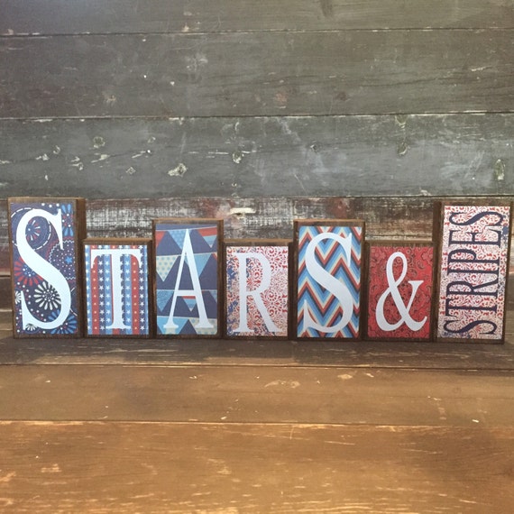 4th Of July Theme Home Decor Wood Blocks Stars Stripes Etsy