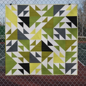 Modern Quilt - Modern Geometric Green, Yellow, White and Greys Baby / Crib Quilt or Playmat / Wall Hanging