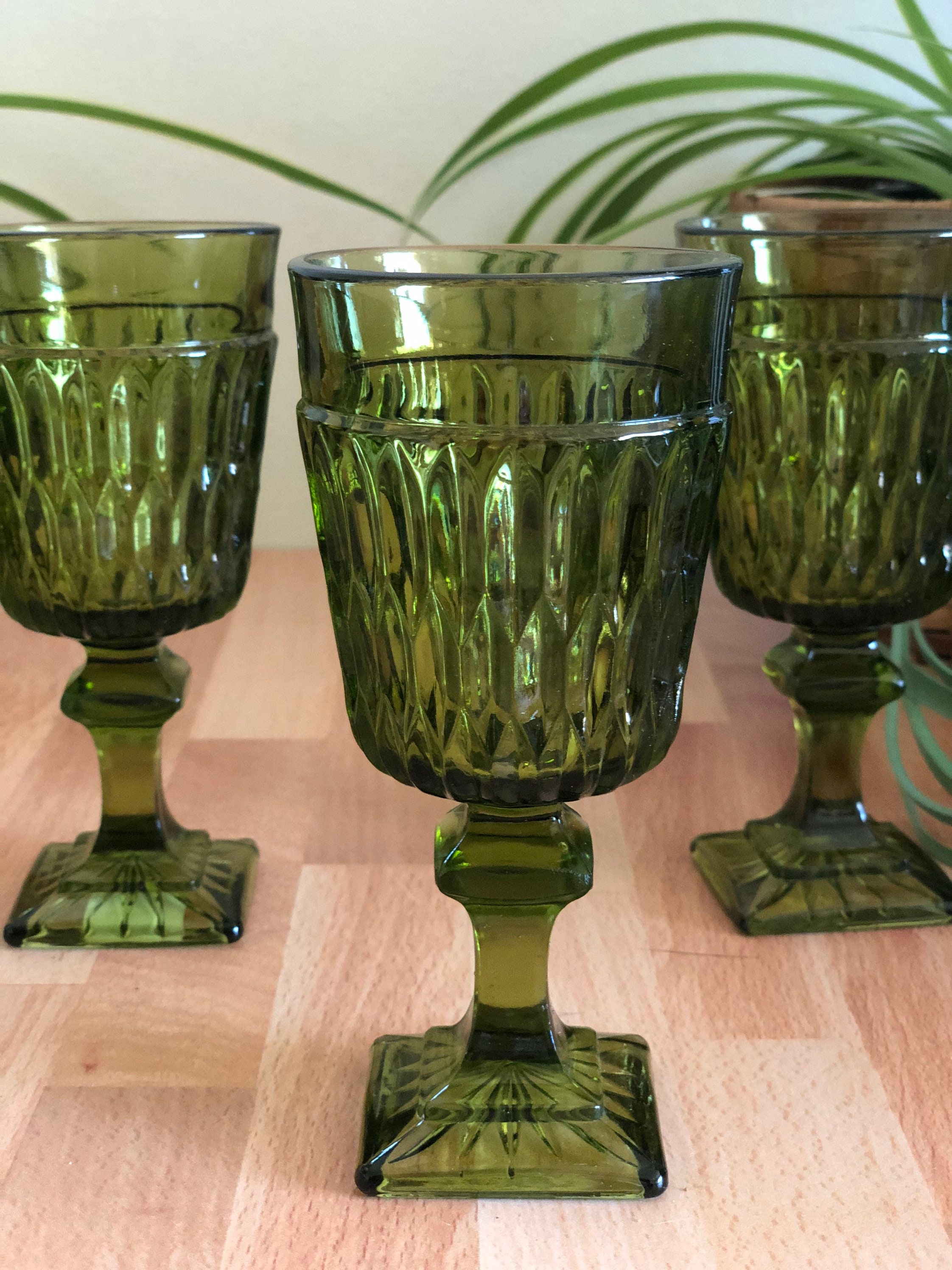 Set of 4 Vintage Green Pressed Glass from Indian Glass Company Etsy