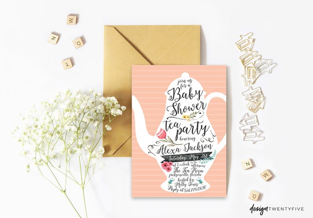 Digital Or Printed Tea Party Baby Shower Invite Printable Baby Digital Or Printed Tea Party Baby Shower Invite Printable Baby