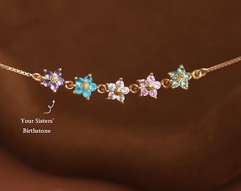 Flower birthstone bracelet Best Friends Sisters Gift  Friendship Jewelry with Birthstones Bridesmaid Proposal Minimalist