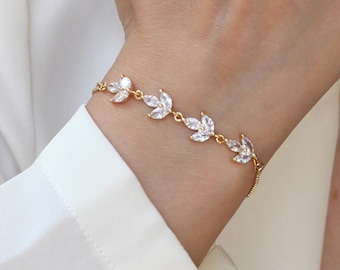 Brautjungfern Armband, personalisierte Brautjungfer Geschenke, Olivenblatt verstellbar Armband, Brautparty Geschenk, Brautjungfer Vorschlag, Cubic Zirkonia