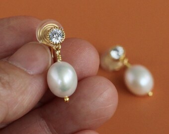 Dainty freshwater pearl earrings, wedding jewelry, clip on earrings, Simple earrings, bridesmaid gifts, Christmas Gift Bridal Earrings