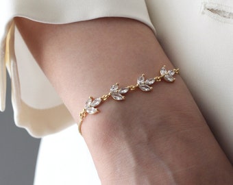 Brautjungfern Armband, personalisierte Brautjungfer Geschenke, verstellbares Armband Olivenblatt, Brautjungfer Vorschlag, Brautparty Geschenk, Cubic Zirkonia