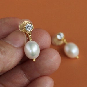 Dainty freshwater pearl earrings, wedding jewelry, clip on earrings, Simple earrings, bridesmaid gifts, Christmas Gift Bridal Earrings