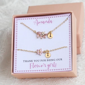 personalized flower girl gift, flower girl bracelet necklace set, leaf necklace, toddler flower girl, will you be my flower girl proposal