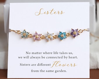 Flower birthstone bracelet Best Friends Sisters Gift  Friendship Jewelry with Birthstones Bridesmaid Proposal Minimalist