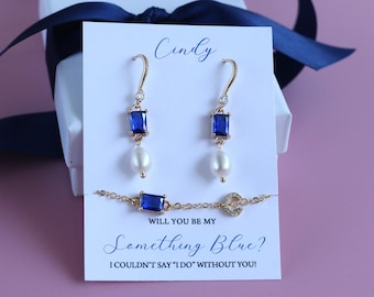 Something Blue bracelet earrings set, Something Blue Bridal Shower Gift, something blue for bride, Bridal Party Jewelry, bridesmaid proposal