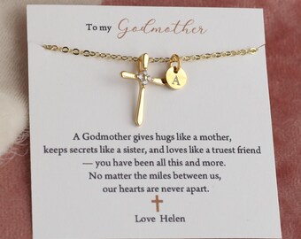 Godmother gift, Godmother proposal box, cross necklace mothers day gift for godmother, birthstone necklace, Will you be my godmother gift