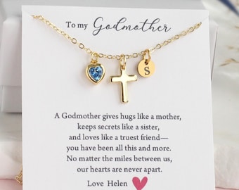 Godmother gift, Godmother proposal box, cross necklace mothers day gift for godmother, birthstone necklace, Will you be my godmother gift