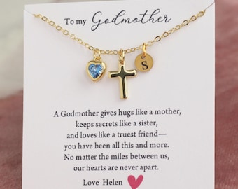 Godmother gift, Godmother proposal box, cross necklace mothers day gift for godmother, birthstone necklace, Will you be my godmother gift