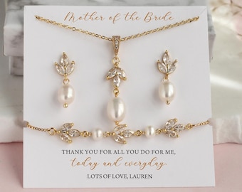 Mother of the bride gift from bride to my mother on my wedding day bride mom wedding favor gift jewelry set freshwater pearl earrings
