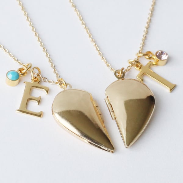gold half heart locket Necklaces, love locket initial necklaces best friends necklace Graduation gift, Boyfriend Girlfriend Gift Friendship
