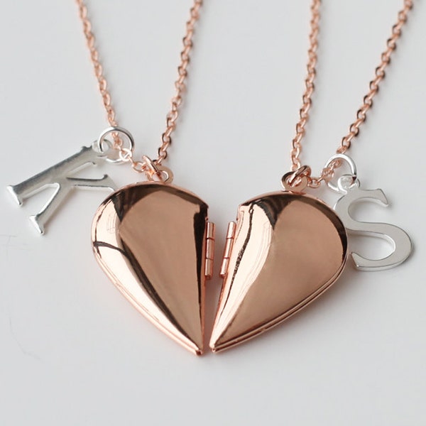 best friends necklace, Rose gold half heart locket Necklace, BFF necklace, bridesmaid Gift,  Graduation gift Girlfriend Gift Valentine's Day