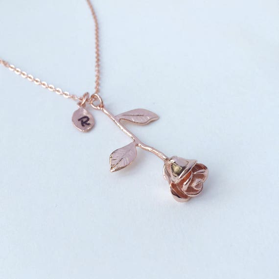 Rose Necklace rose flower leaf Anniversary Gift | Etsy